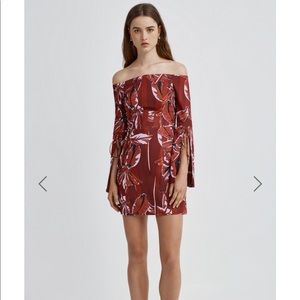 C/meo red off shoulder floral allure dress XS